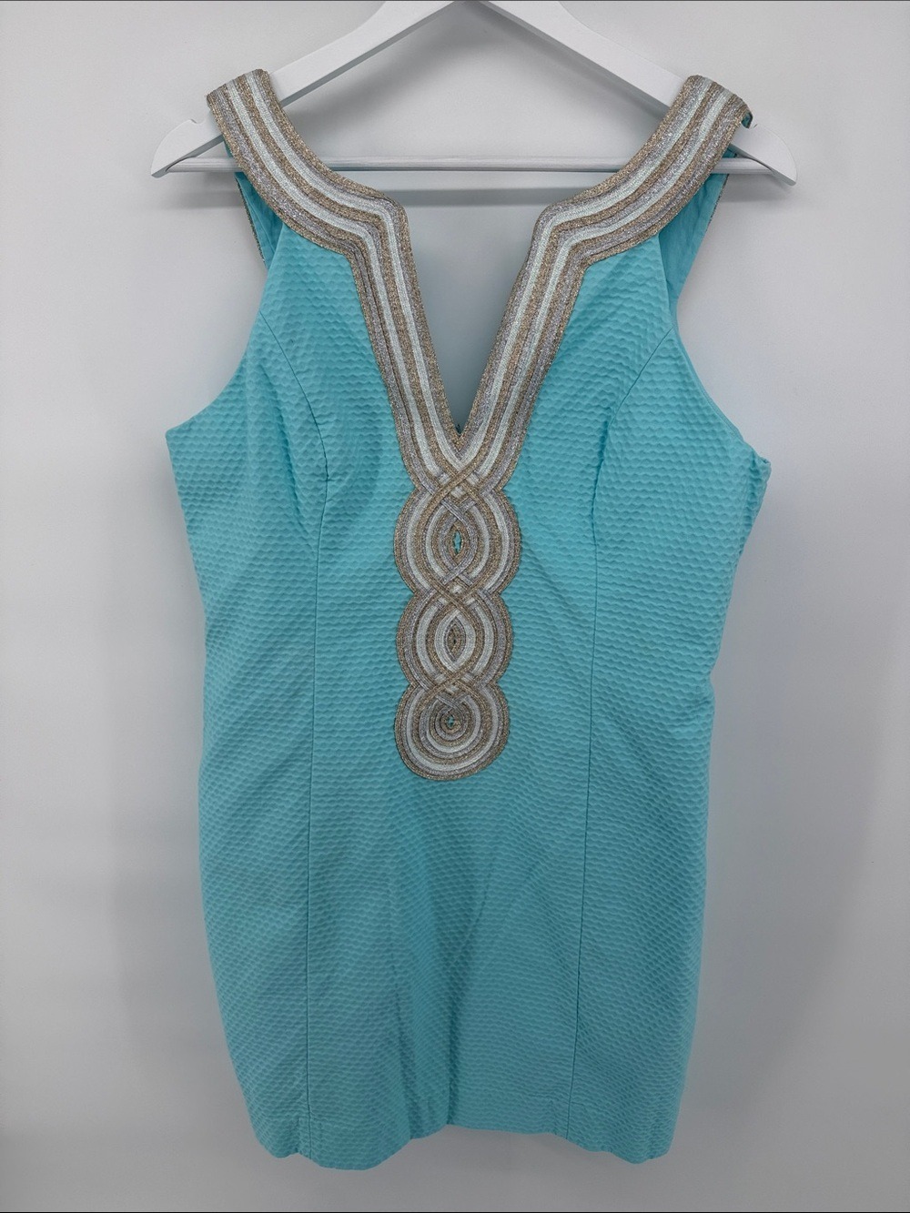Lilly Pulitzer Aqua Mini Dress with Gold Trim V-Neck [BC00792]